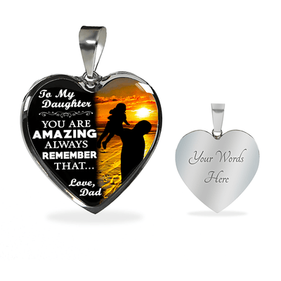 My Daughter, You are Amazing, Love Dad (Sunset Lift) - Silver Finished Heart Bangle Bracelet - podprintz.com