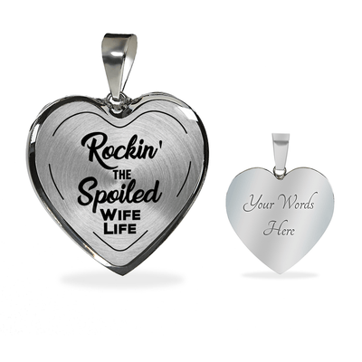 ROCKIN' THE SPOILED, WIFE LIFE - SILVER AND GOLD FINISHED HEART SHAPED BANGLE BRACELET AND NECKLACE (BLACK TEXT ON TRANSPARENT) EO - podprintz.com