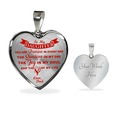 MY DAUGHTER YOU ARE PRECIOUS, SUNSHINE, JOY LOVE DAD - SILVER AND GOLD FINISHED HEART SHAPED NECKLACE AND BANGLE BRACELET (RED ON TRANSPARENT) EO - podprintz.com