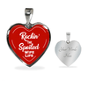 ROCKIN' THE SPOILED, WIFE LIFE - SILVER AND GOLD FINISHED HEART SHAPED BANGLE BRACELET AND NECKLACE (WHITE TEXT ON RED) EO - podprintz.com