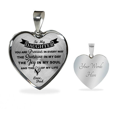 MY DAUGHTER YOU ARE PRECIOUS, SUNSHINE, JOY LOVE DAD - SILVER AND GOLD FINISHED HEART SHAPED NECKLACE AND BANGLE BRACELET (BLACK ON TRANSPARENT) EO - podprintz.com