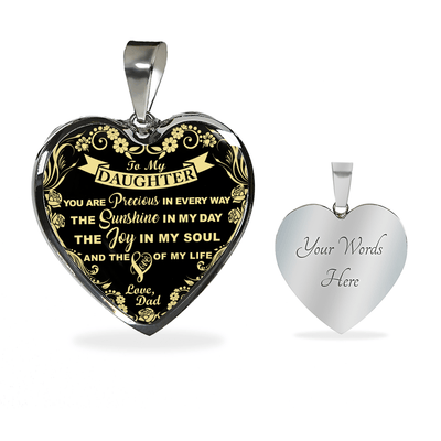 My Daughter, You are Precious (Yellow on Black) - Silver Finished Heart Bangle Bracelet - podprintz.com