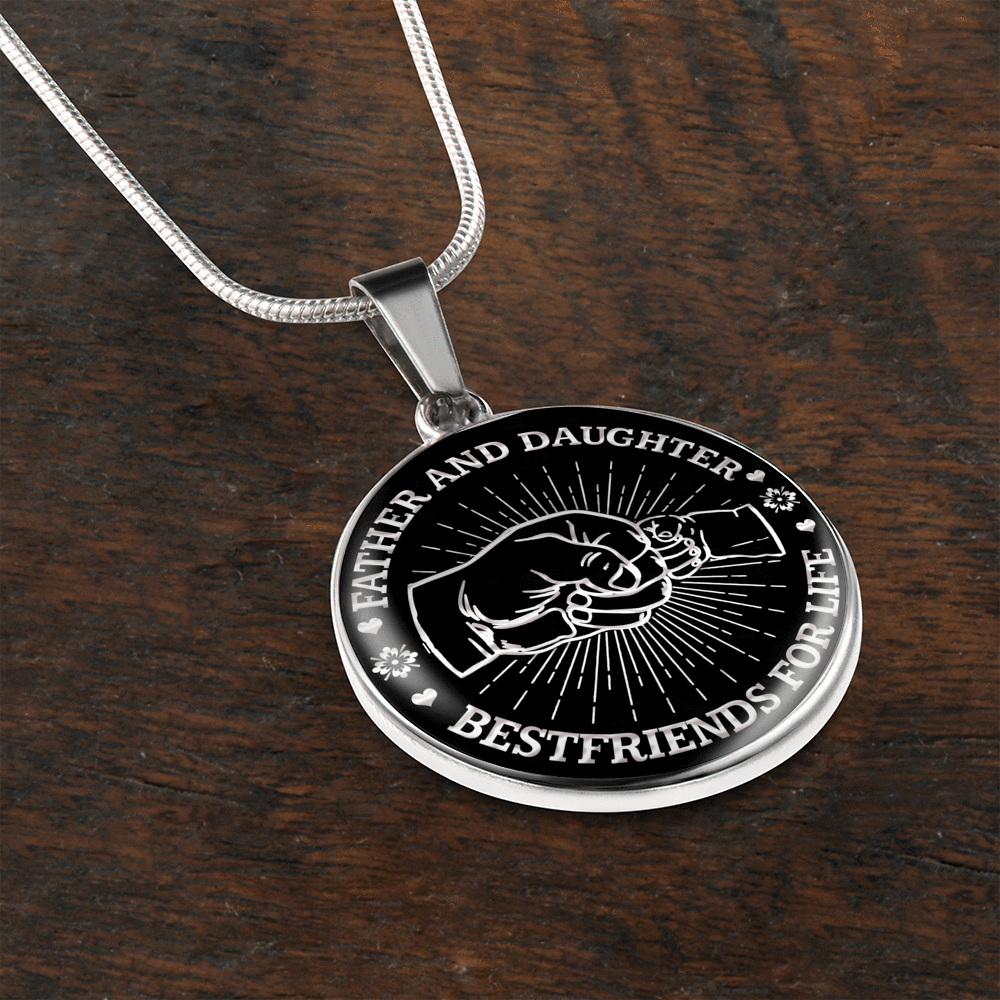 Father Daughter Fist Bump Best Friends - Silver Finished Circle Necklace - podprintz.com
