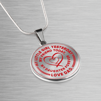 My Little Girl Forever, Love Dad (Red Ribbon Heart) - Transparent Silver Finished Circle Necklace - podprintz.com