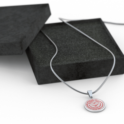 My Little Girl Forever, Love Dad (Red Ribbon Heart) - Transparent Silver Finished Circle Necklace - podprintz.com