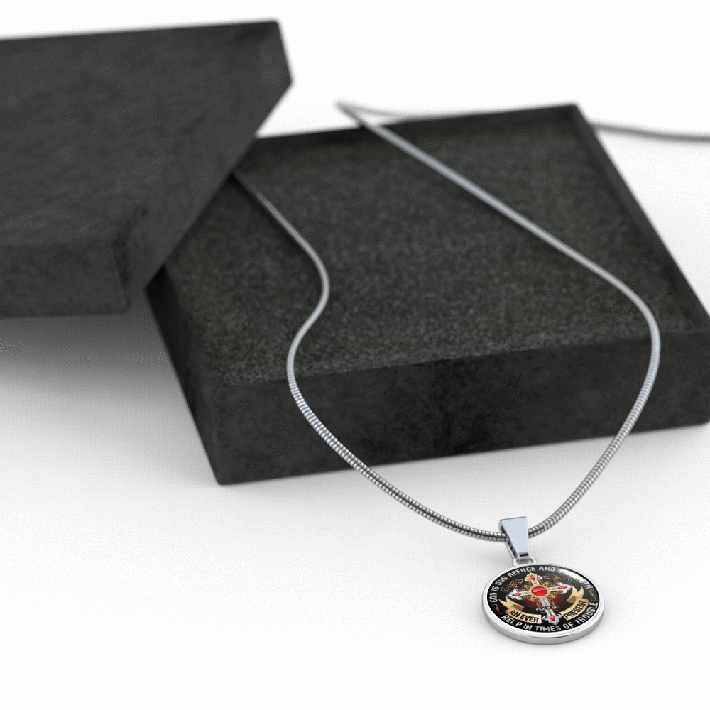God is our Refuge and Strength, Psalm 46:1 - Silver Finished Circle Necklace - podprintz.com