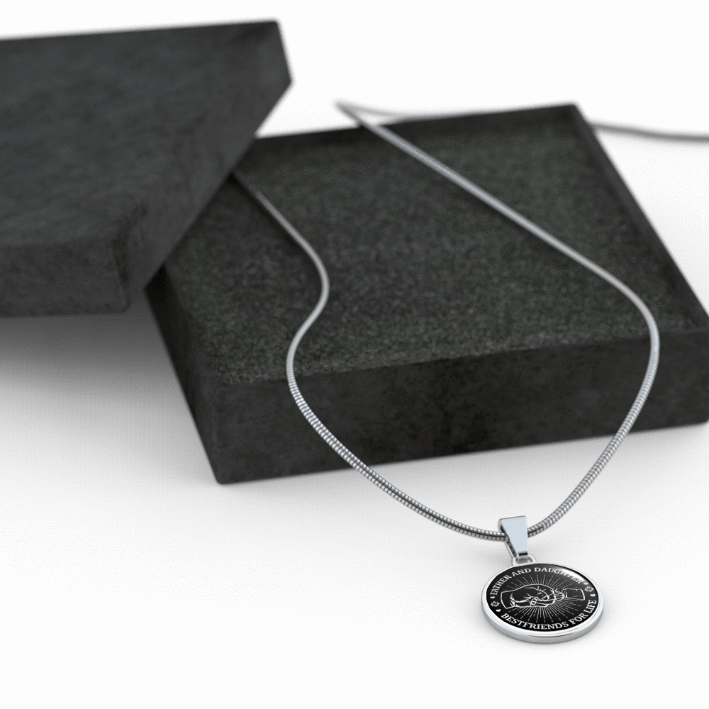 Father Daughter Fist Bump Best Friends - Silver Finished Circle Necklace - podprintz.com