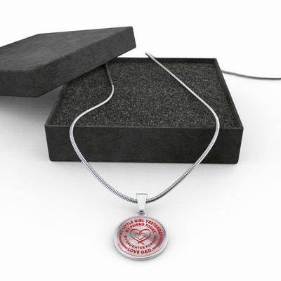 My Little Girl Forever, Love Dad (Red Ribbon Heart) - Transparent Silver Finished Circle Necklace - podprintz.com