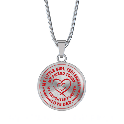 My Little Girl Forever, Love Dad (Red Ribbon Heart) - Transparent Silver Finished Circle Necklace - podprintz.com