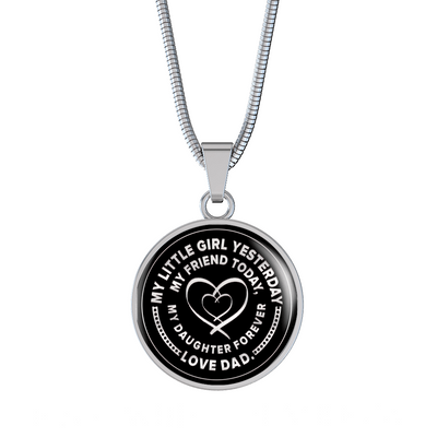 My Little Girl Forever, Love Dad (Silver Ribbon Heart) - Silver Finished Circle Necklace - podprintz.com