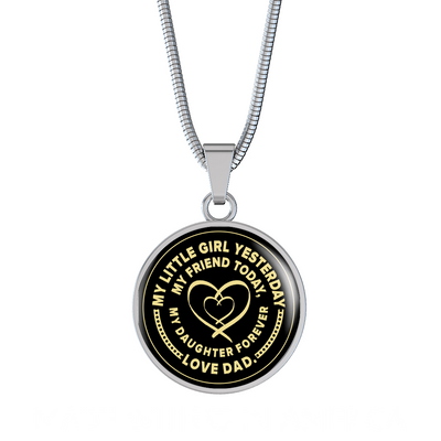 My Little Girl Forever, Love Dad (Yellow Ribbon Heart) - Silver Finished Circle Necklace - podprintz.com