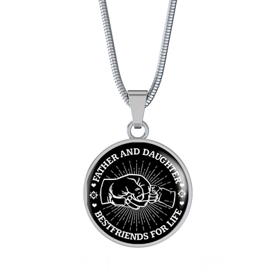 FATHER DAUGHTER FIST BUMP BEST FRIENDS - (BLACK & WHITE) SILVER FINISHED CIRCLE NECKLACE - podprintz.com