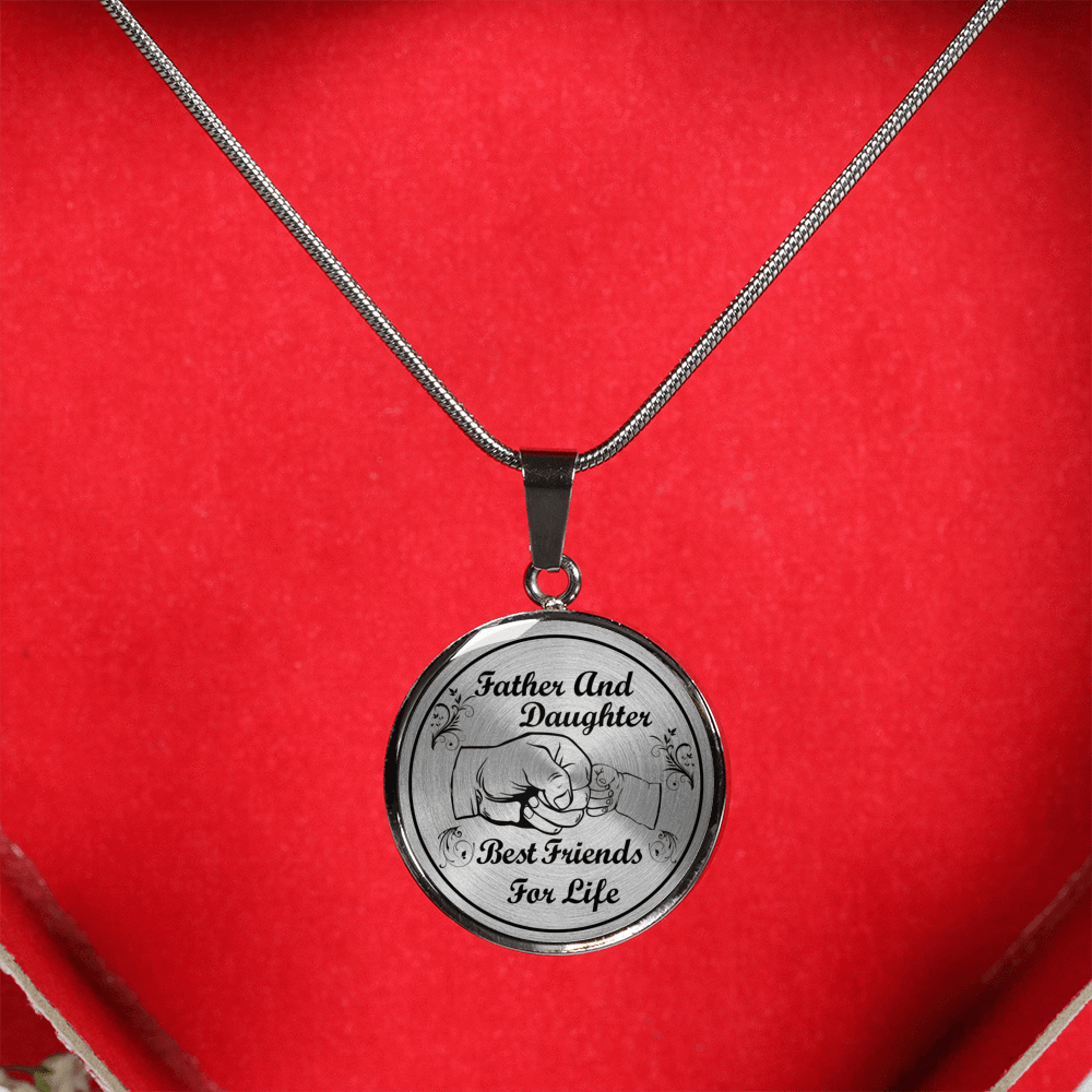 FATHER AND DAUGHTER - BEST FRIENDS FOR LIFE (BLACK ON TRANSPARENT) CIRCLE NECKLACE - podprintz.com