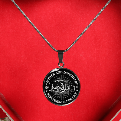 FATHER DAUGHTER FIST BUMP BEST FRIENDS - (BLACK & WHITE) SILVER FINISHED CIRCLE NECKLACE - podprintz.com