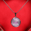 FATHER DAUGHTER FIST BUMP BEST FRIENDS - (PINK ON TRANSPARENT) SILVER FINISHED CIRCLE NECKLACE - podprintz.com