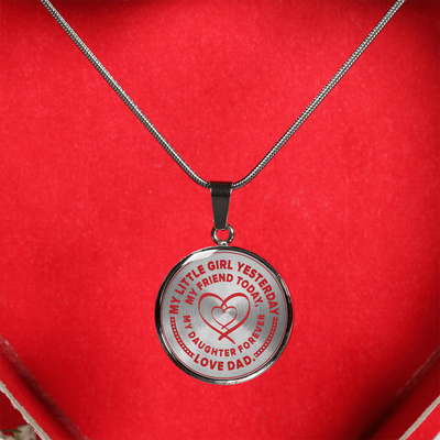 My Little Girl Forever, Love Dad (Red Ribbon Heart) - Transparent Silver Finished Circle Necklace - podprintz.com