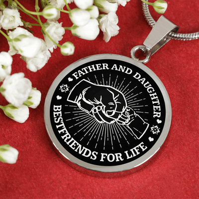 FATHER DAUGHTER FIST BUMP BEST FRIENDS - (BLACK & WHITE) SILVER FINISHED CIRCLE NECKLACE - podprintz.com