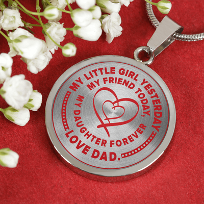My Little Girl Forever, Love Dad (Red Ribbon Heart) - Transparent Silver Finished Circle Necklace - podprintz.com