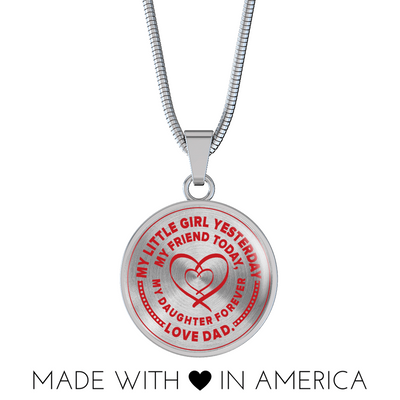 My Little Girl Forever, Love Dad (Red Ribbon Heart) - Transparent Silver Finished Circle Necklace - podprintz.com