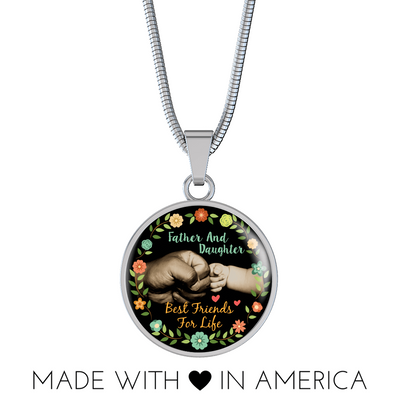 Father Daughter Best Friends Fist Bump (color)  - Silver Finished Circle Necklace - podprintz.com