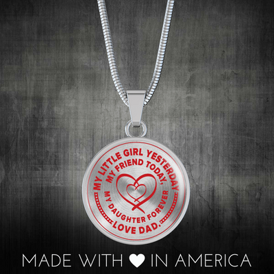 My Little Girl Forever, Love Dad (Red Ribbon Heart) - Transparent Silver Finished Circle Necklace - podprintz.com