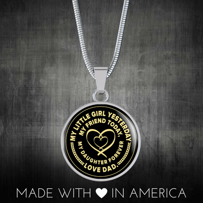 My Little Girl Forever, Love Dad (Yellow Ribbon Heart) - Silver Finished Circle Necklace - podprintz.com