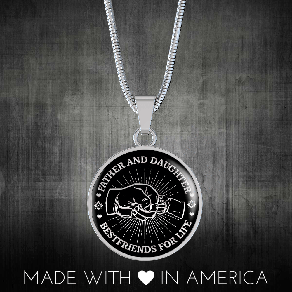Father Daughter Fist Bump Best Friends - Silver Finished Circle Necklace - podprintz.com