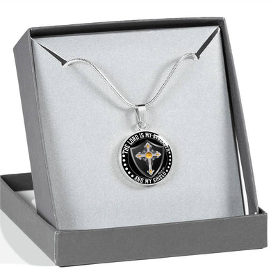 LORD IS MY STRENGTH AND MY SHIELD (YELLOW CROSS) - SILVER AND GOLD FINISHED CIRCLE NECKLACE EO - podprintz.com