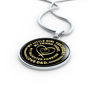 My Little Girl Forever, Love Dad (Yellow Ribbon Heart) - Silver Finished Circle Necklace - podprintz.com