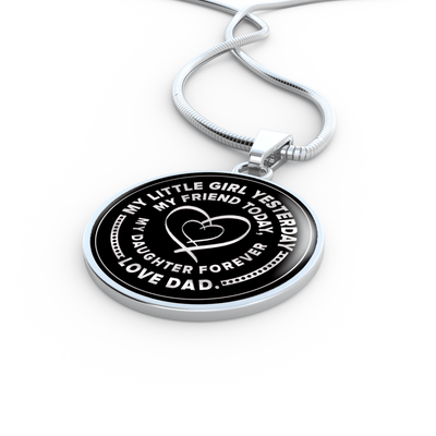 My Little Girl Forever, Love Dad (Silver Ribbon Heart) - Silver Finished Circle Necklace - podprintz.com