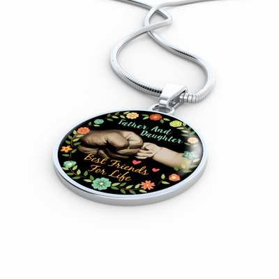 Father Daughter Best Friends Fist Bump (color)  - Silver Finished Circle Necklace - podprintz.com
