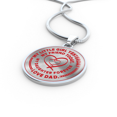 My Little Girl Forever, Love Dad (Red Ribbon Heart) - Transparent Silver Finished Circle Necklace - podprintz.com