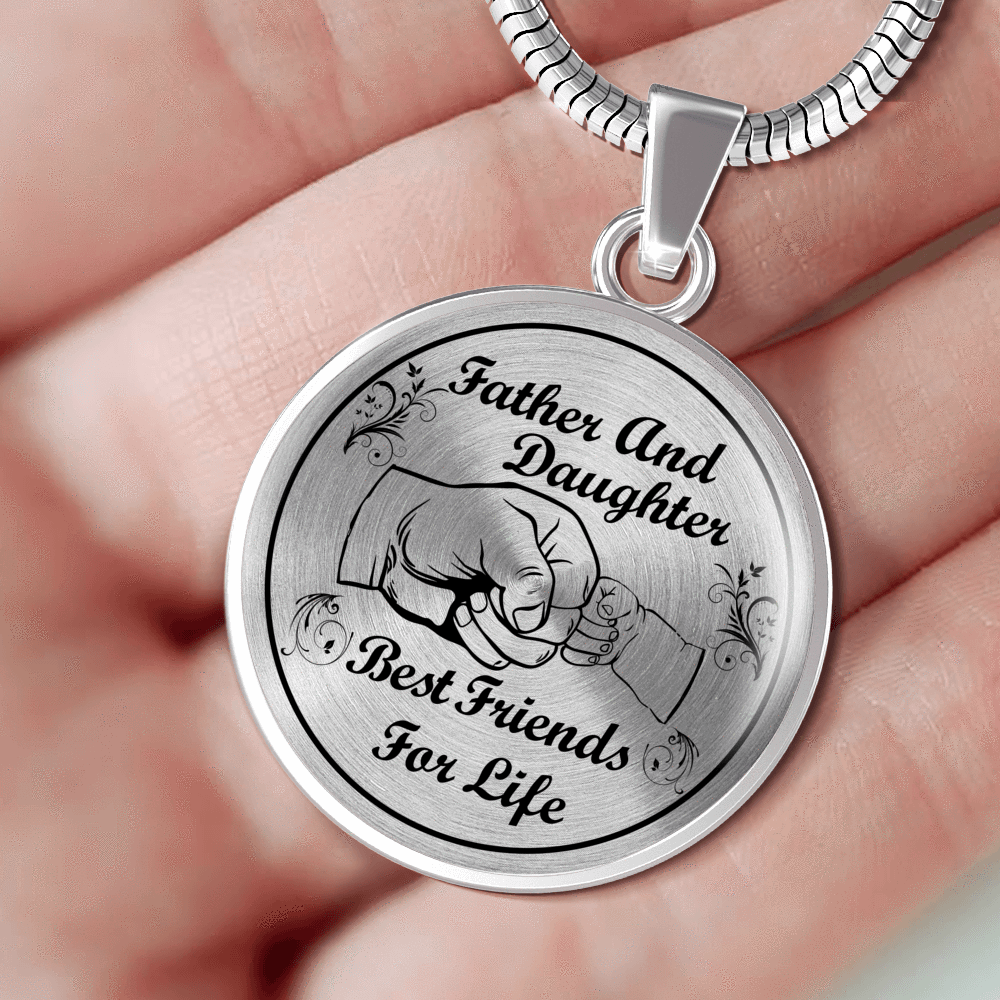 FATHER AND DAUGHTER - BEST FRIENDS FOR LIFE (BLACK ON TRANSPARENT) CIRCLE NECKLACE - podprintz.com