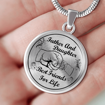 FATHER AND DAUGHTER - BEST FRIENDS FOR LIFE (BLACK ON TRANSPARENT) CIRCLE NECKLACE - podprintz.com