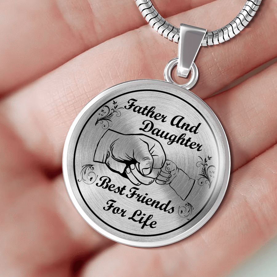 FATHER AND DAUGHTER - BEST FRIENDS FOR LIFE (BLACK ON TRANSPARENT) CIRCLE NECKLACE - podprintz.com