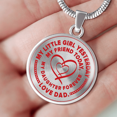 My Little Girl Forever, Love Dad (Red Ribbon Heart) - Transparent Silver Finished Circle Necklace - podprintz.com