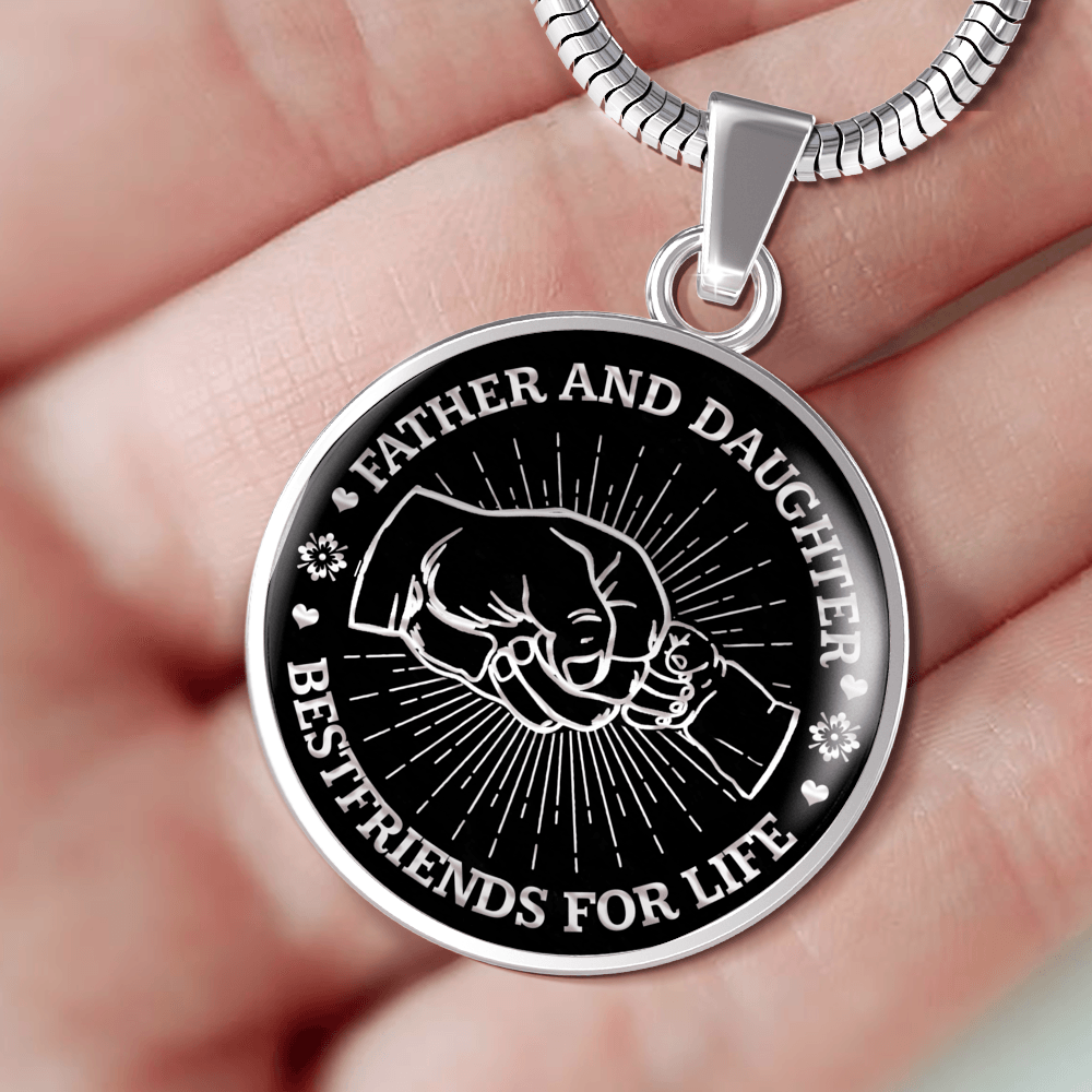 Father Daughter Fist Bump Best Friends - Silver Finished Circle Necklace - podprintz.com
