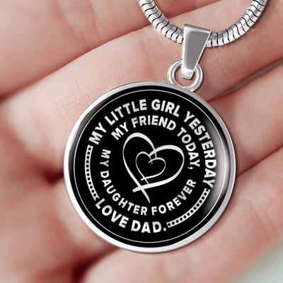 My Little Girl Forever, Love Dad (Silver Ribbon Heart) - Silver Finished Circle Necklace - podprintz.com