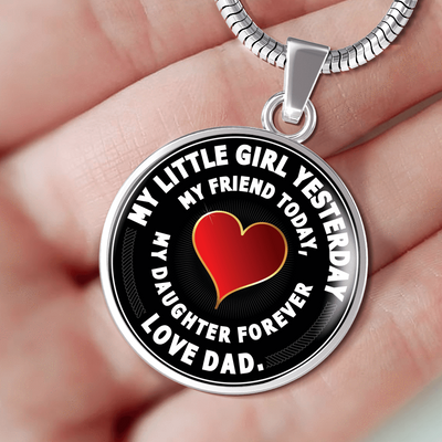 My Little Girl Forever, Love Dad (White Text) - Silver Finished Circle Necklace - podprintz.com