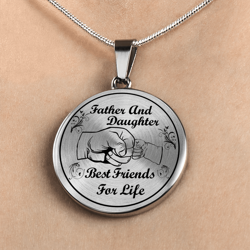 FATHER AND DAUGHTER - BEST FRIENDS FOR LIFE (BLACK ON TRANSPARENT) CIRCLE NECKLACE - podprintz.com