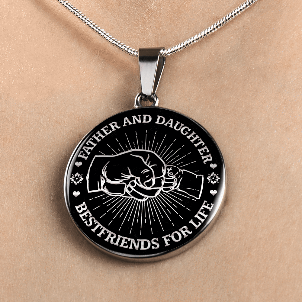 Father Daughter Fist Bump Best Friends - Silver Finished Circle Necklace - podprintz.com
