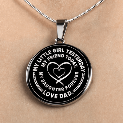 My Little Girl Forever, Love Dad (Silver Ribbon Heart) - Silver Finished Circle Necklace - podprintz.com