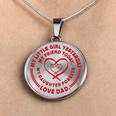 My Little Girl Forever, Love Dad (Red Ribbon Heart) - Transparent Silver Finished Circle Necklace - podprintz.com