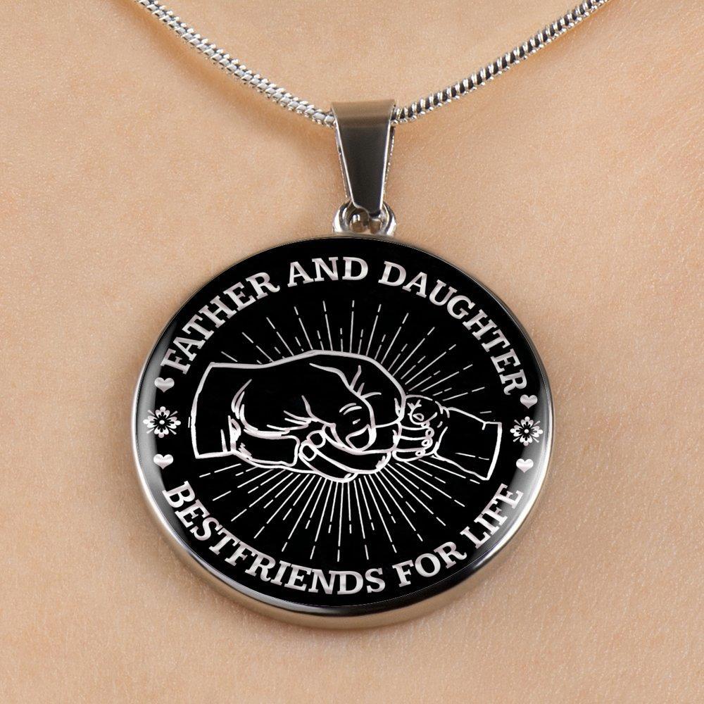Father Daughter Fist Bump Best Friends - Silver Finished Circle Necklace - podprintz.com