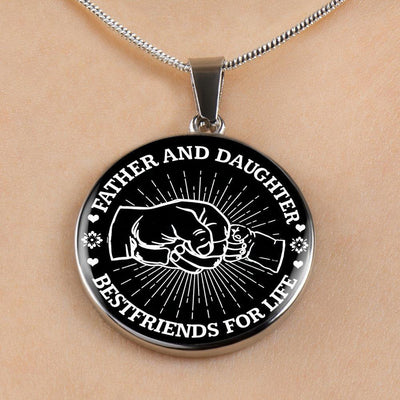 FATHER DAUGHTER FIST BUMP BEST FRIENDS - (BLACK & WHITE) SILVER FINISHED CIRCLE NECKLACE - podprintz.com