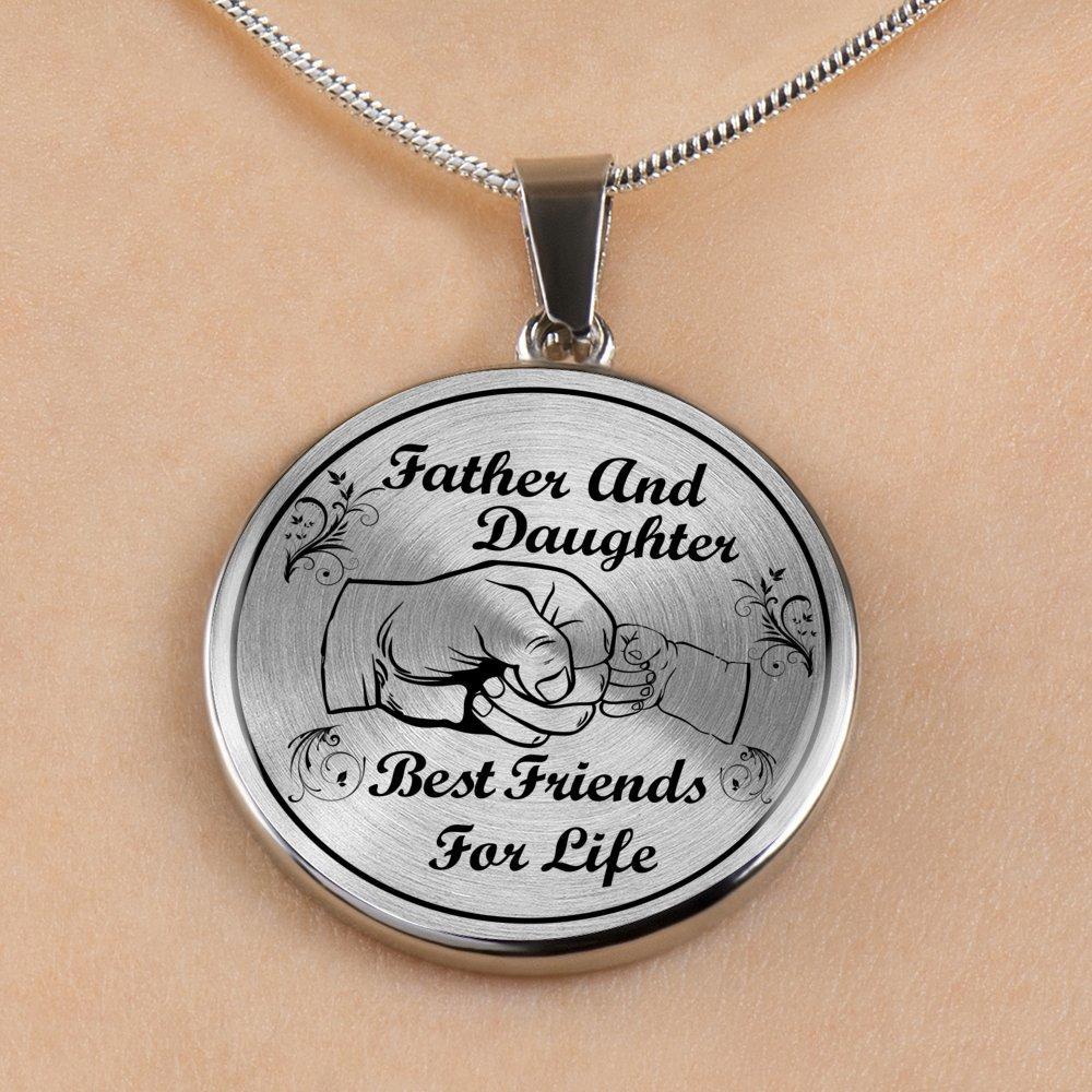 FATHER AND DAUGHTER - BEST FRIENDS FOR LIFE (BLACK ON TRANSPARENT) CIRCLE NECKLACE - podprintz.com
