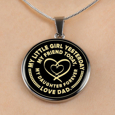 My Little Girl Forever, Love Dad (Yellow Ribbon Heart) - Silver Finished Circle Necklace - podprintz.com