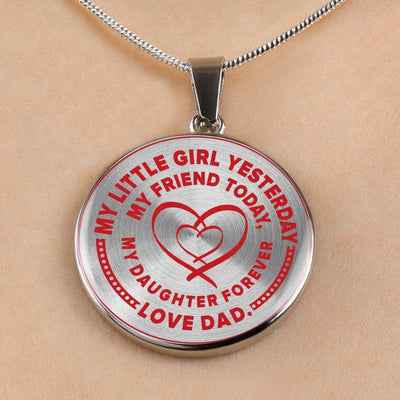 My Little Girl Forever, Love Dad (Red Ribbon Heart) - Transparent Silver Finished Circle Necklace - podprintz.com