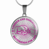 FATHER DAUGHTER FIST BUMP BEST FRIENDS - (PINK ON TRANSPARENT) SILVER FINISHED CIRCLE NECKLACE - podprintz.com