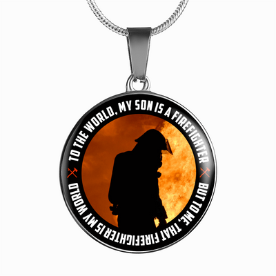 My Son, My World, The Firefighter Silver or Gold Finished Necklace or Bangle Bracelet (Engraving Option) - podprintz.com